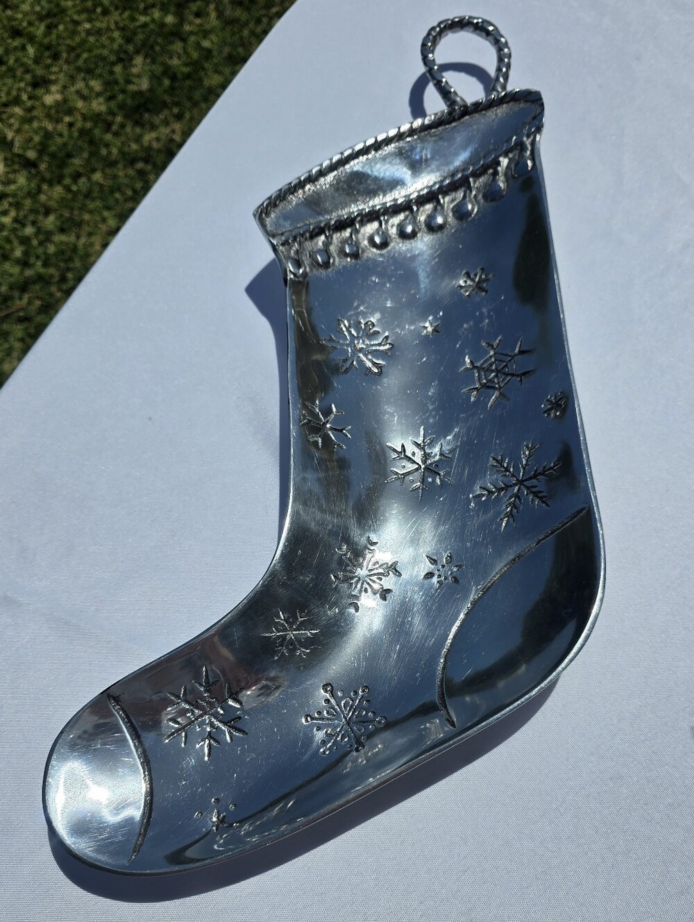 Mariposa Vintage Cast Aluminum Christmas Stocking Serving Dish Platter 19"